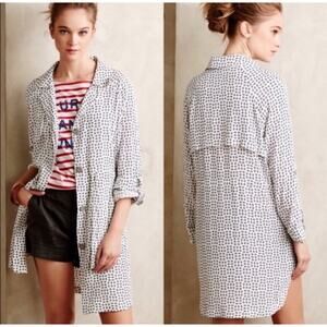 Anthropologie Cartonnier Sightseer Trench Shirt Dress white blue diamond print